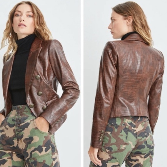 Veronica Beard Cooke Dickey Blazer in Brown Faux Crocodile Vegan Leather Size 2 - Picture 2 of 16